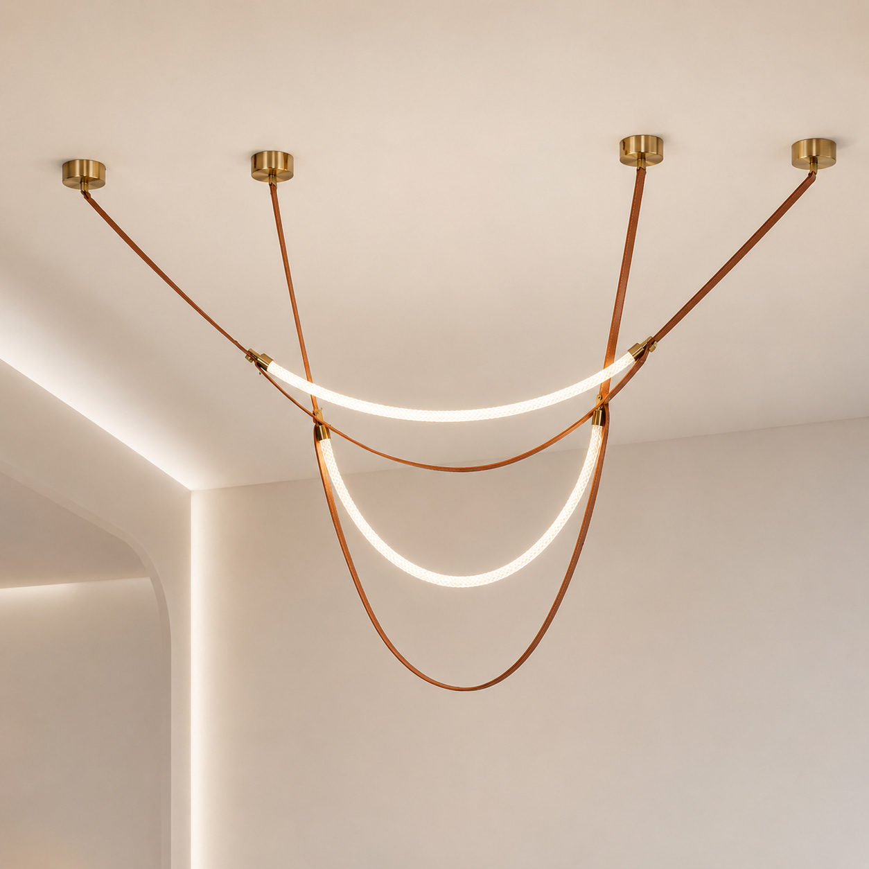 Arc Glow Leather Chandelier