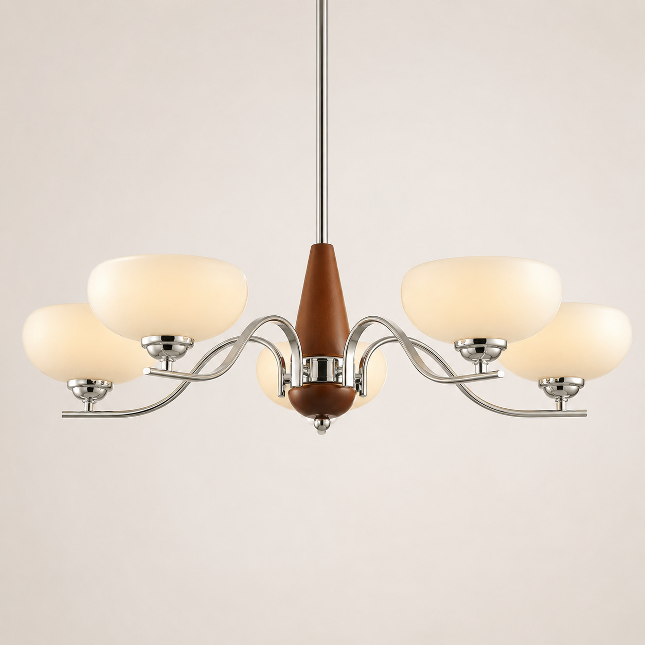 Mid-century Walnut Curved Arm Chandelier