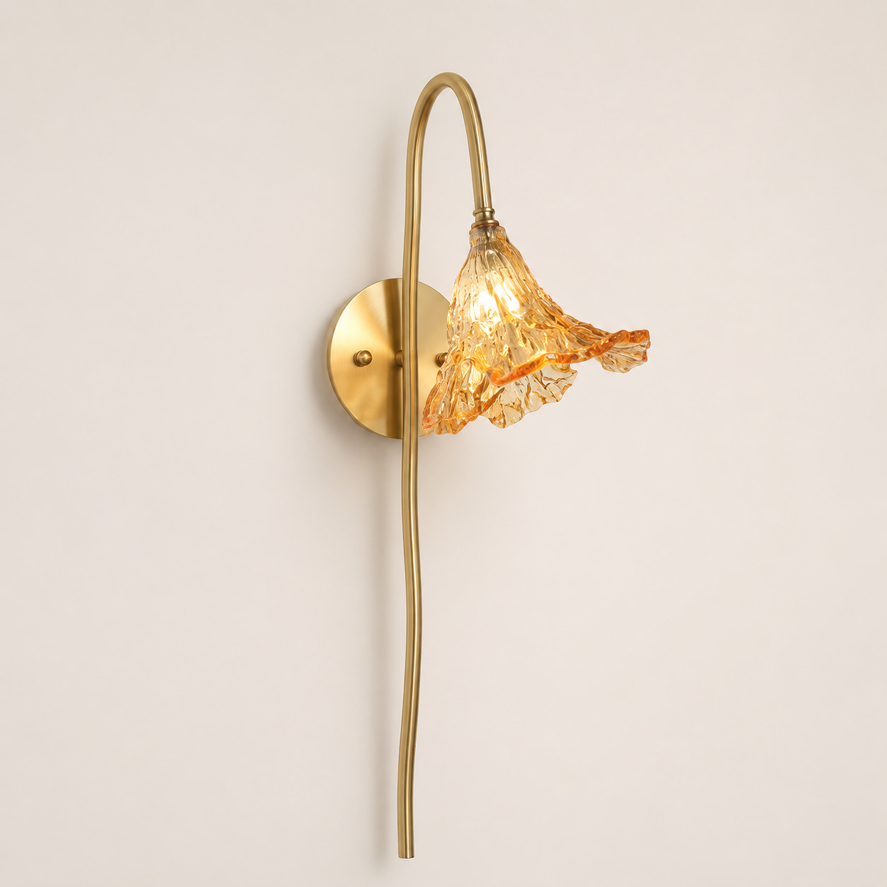 Curved Brass Bell Flower Wall Sconce