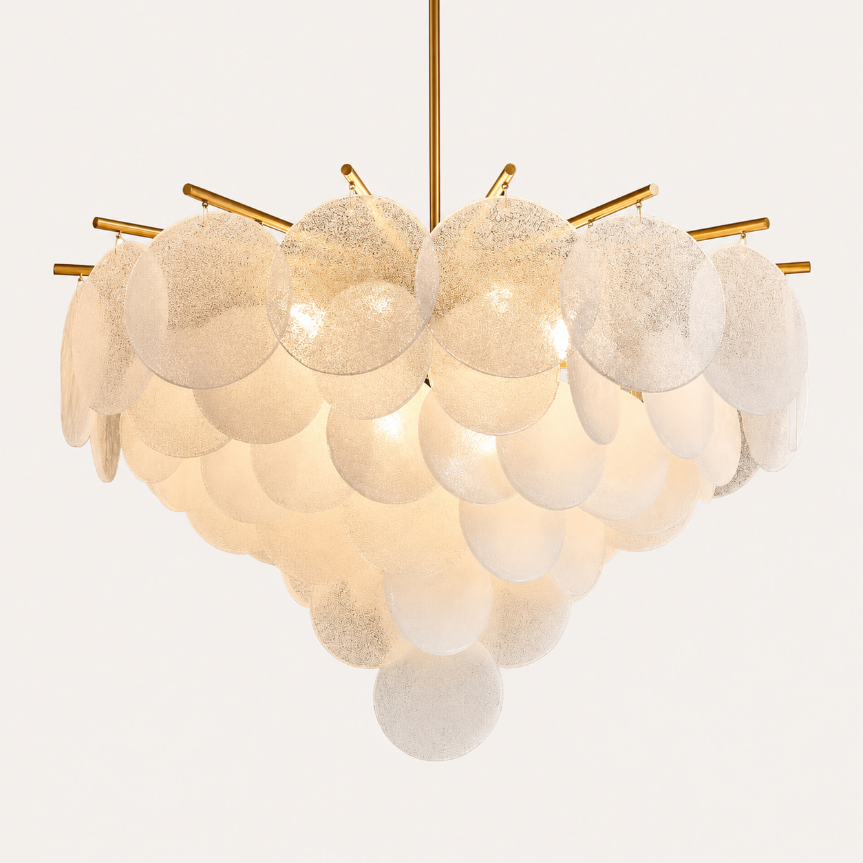 Gold Frame Stacked Frosted Disc Chandelier