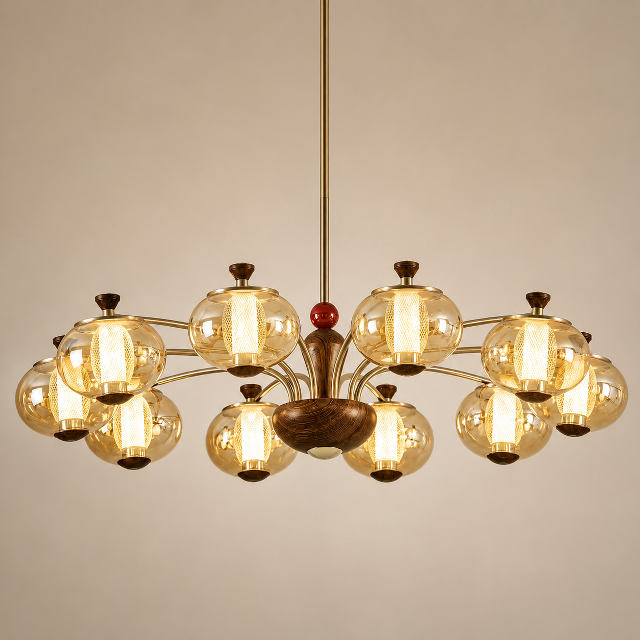 Walnut Glass Multi Head Chandelier
