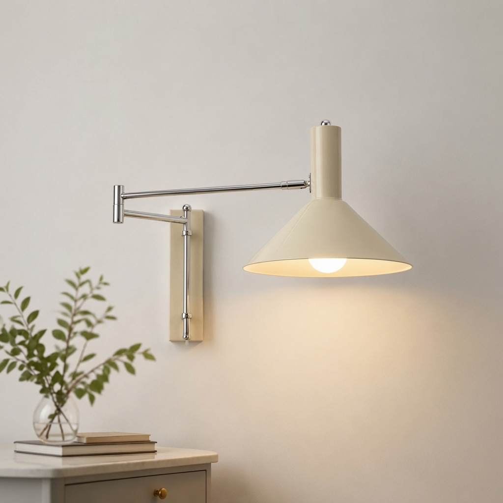 Cream Adjustable Swing Arm Wall Lamp