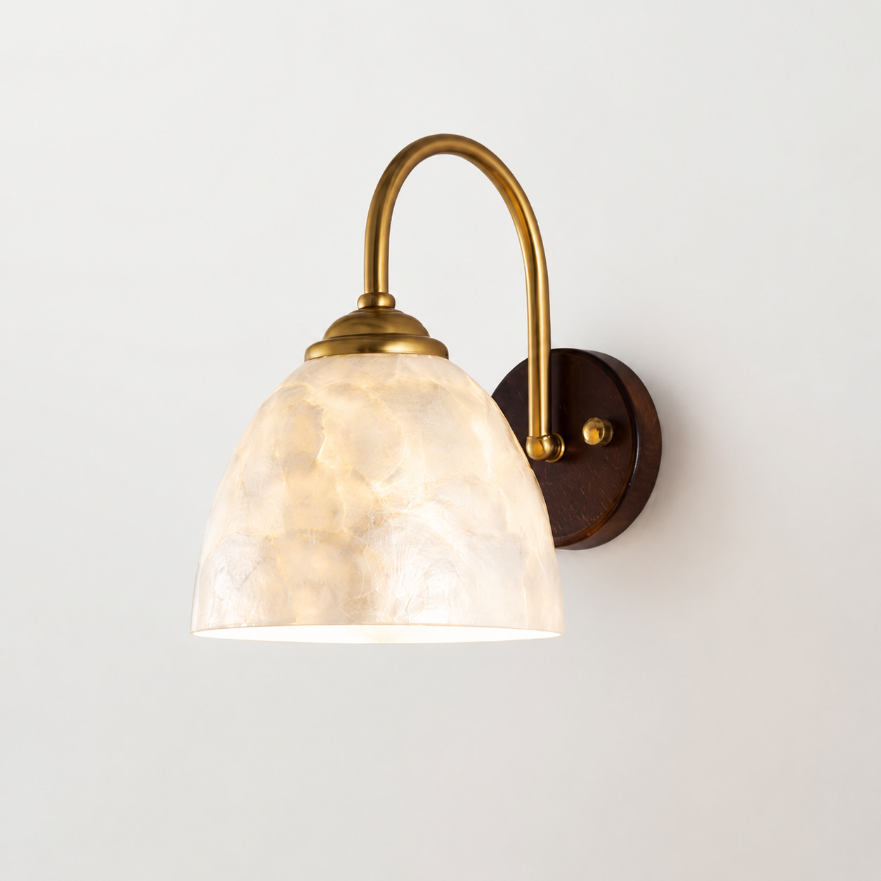 Walnut Brass Alabaster Dome Wall Sconce