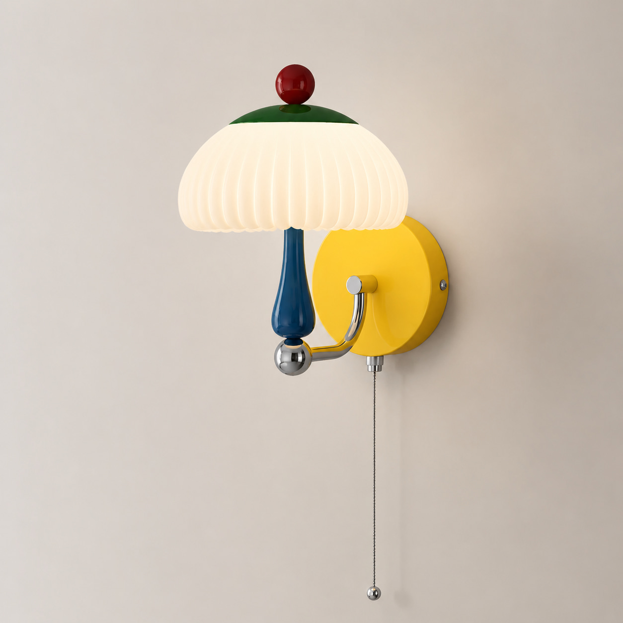 Contrast Color Mushroom Pull Cord Wall Sconce