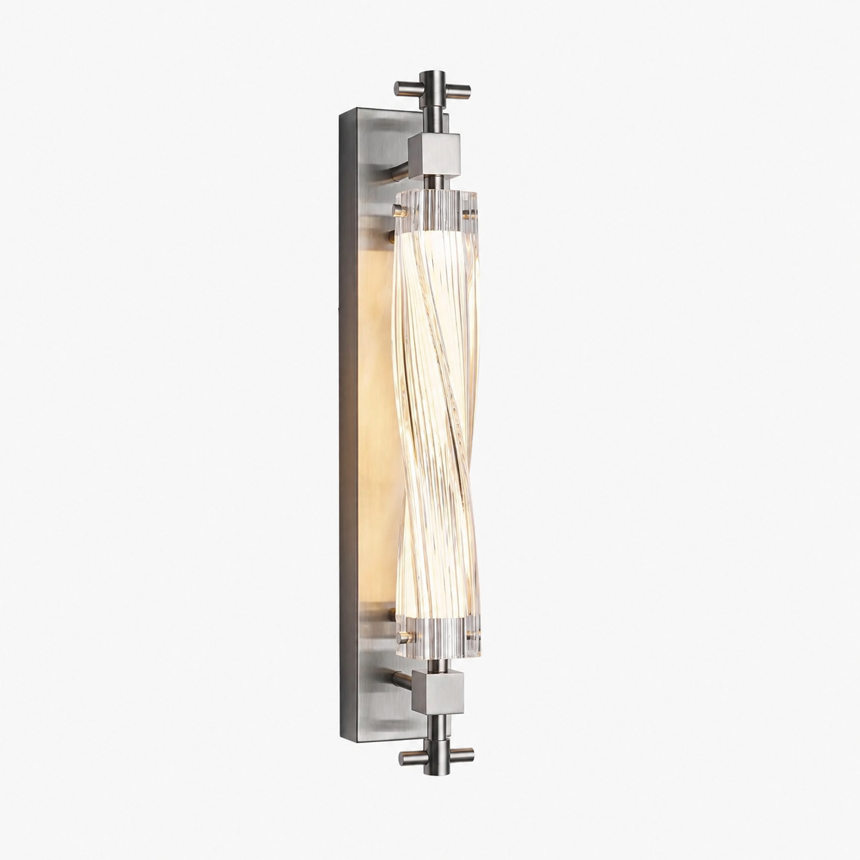 Brushed Nickel Twisted Long Glass Wall Sconce