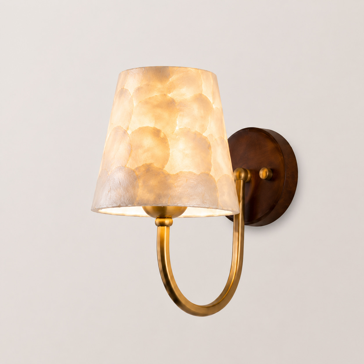 Walnut Brass Shell Wall Sconce