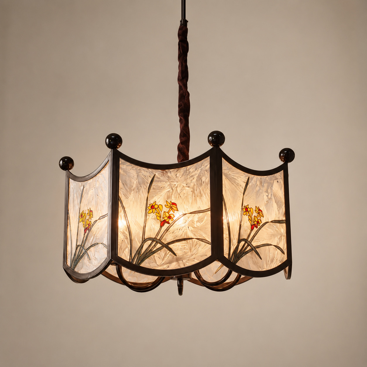 Orchid Stained Iron Frame Pendant Light
