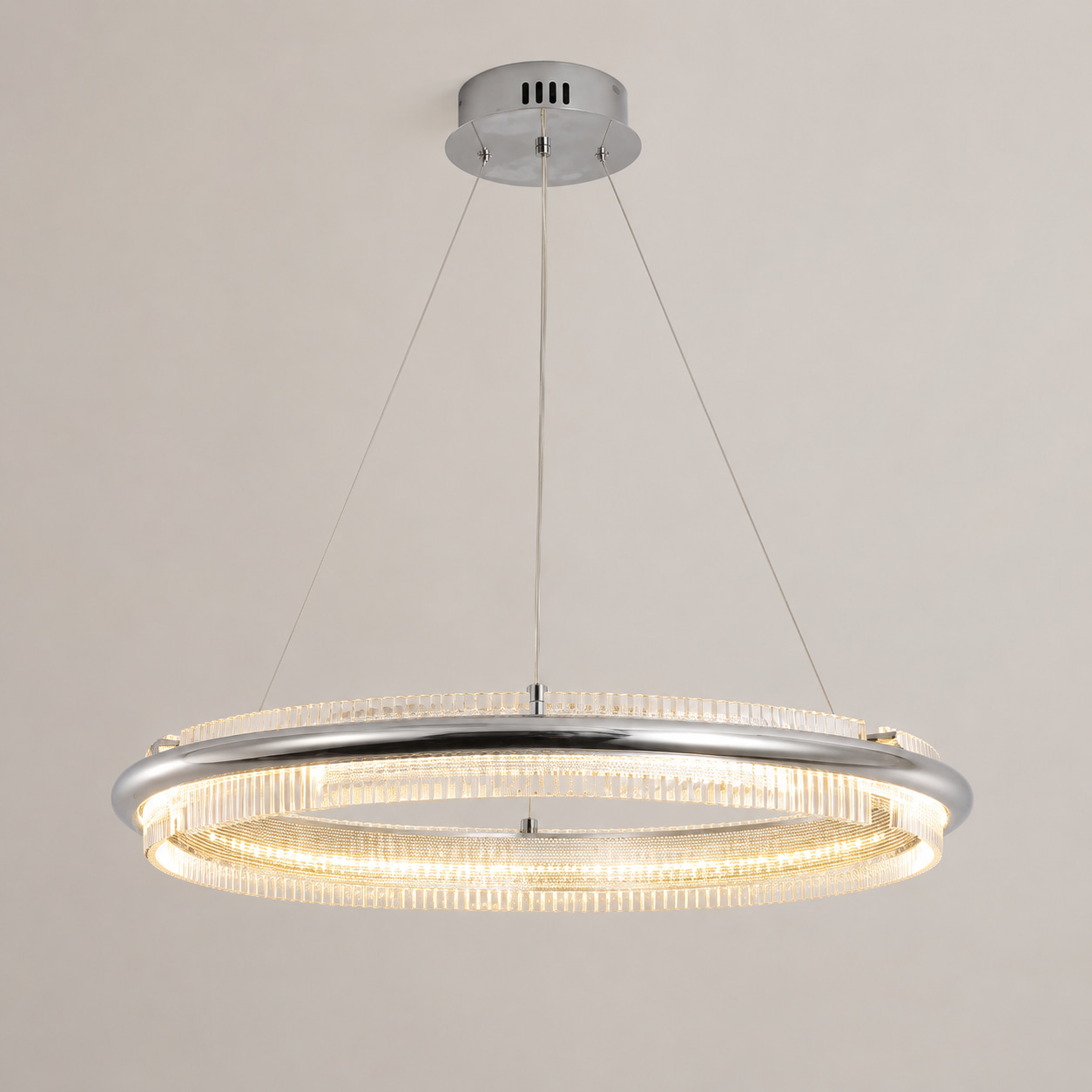 Chrome Vertical Strip Ring Chandelier