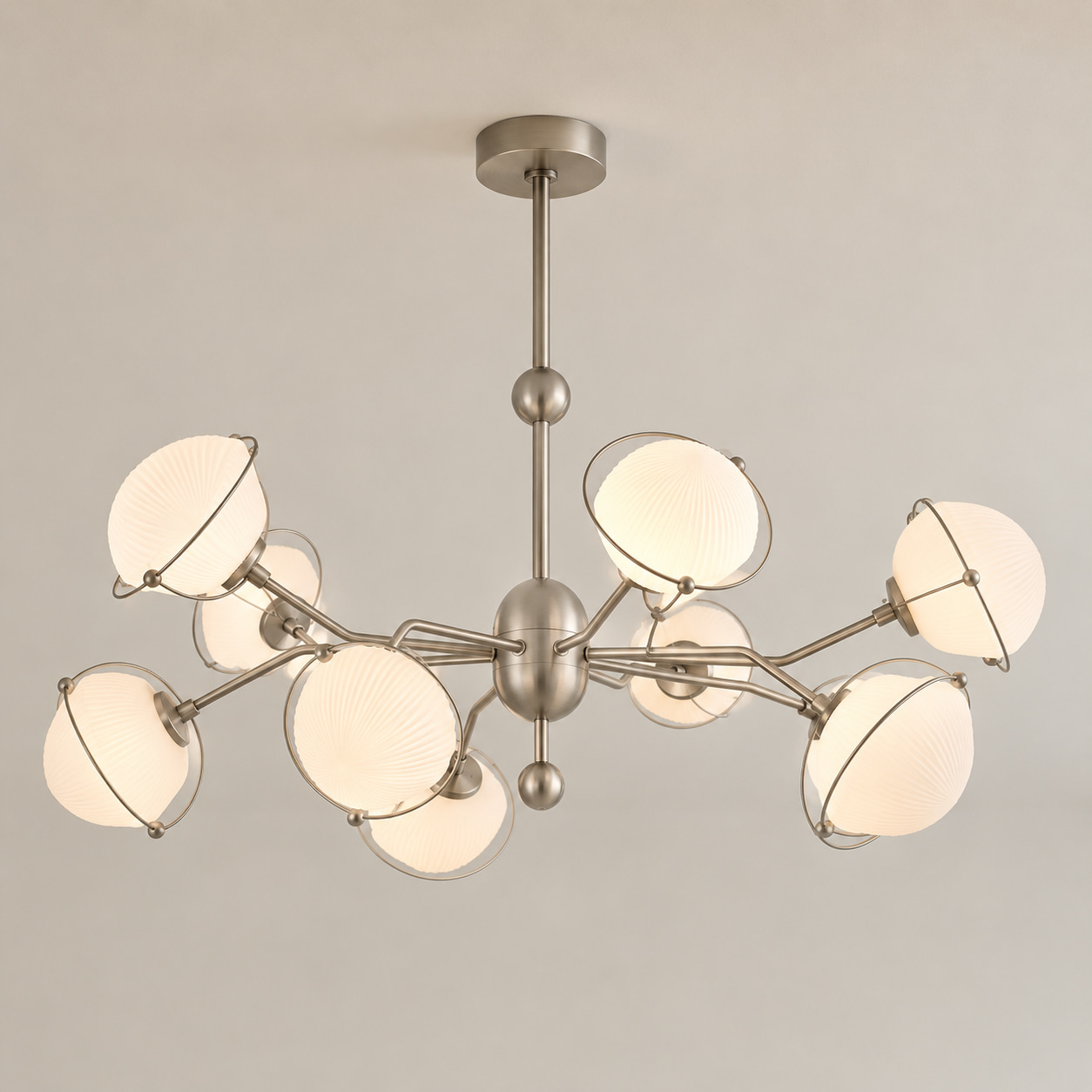 Nickel Ribbed Glass Globe Chandelier