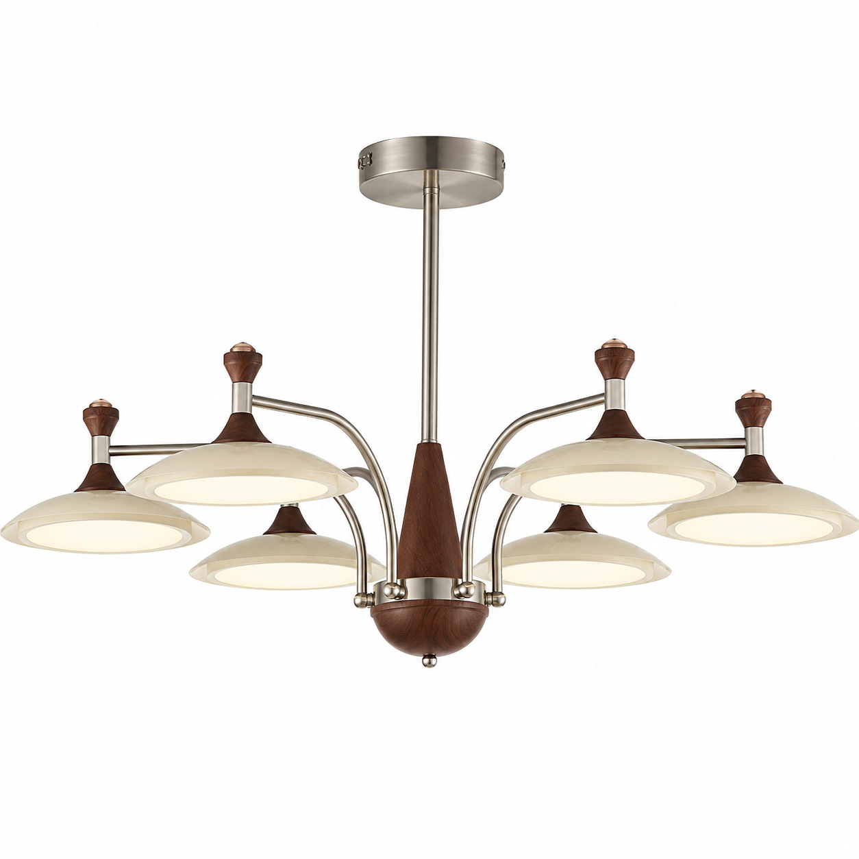 Walnut Nickel 6-light Saucer Chandelier