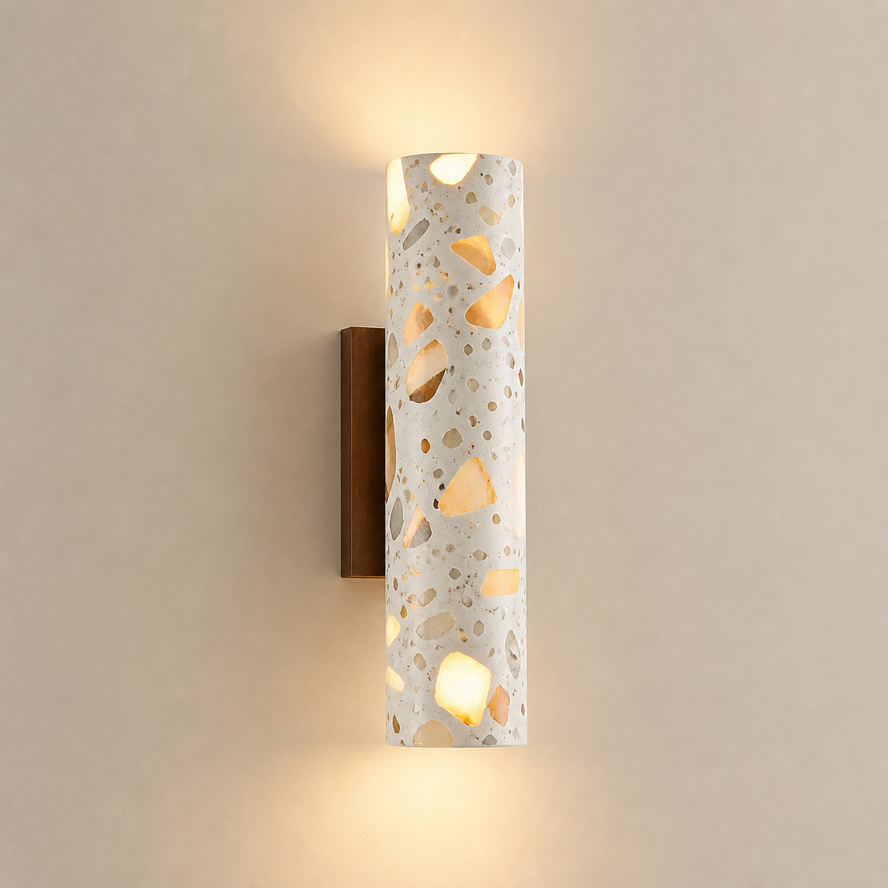 Wood Base Terrazzo Cylinder Wall Sconce