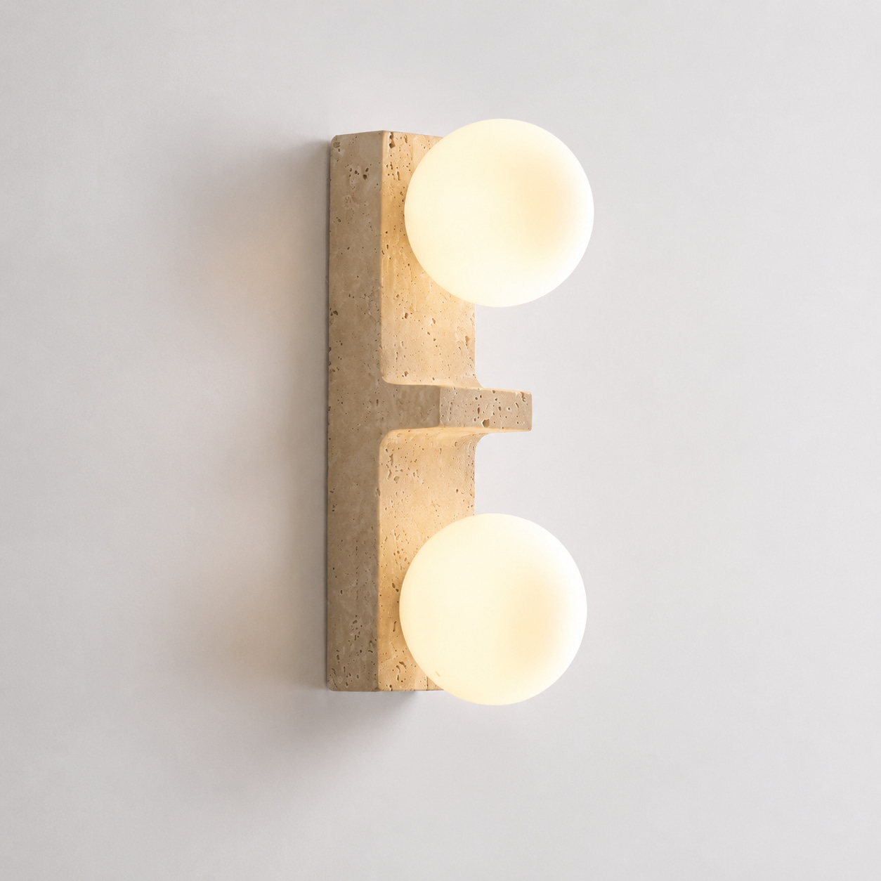 Vertical Travertine Dual Globe Wall Sconce