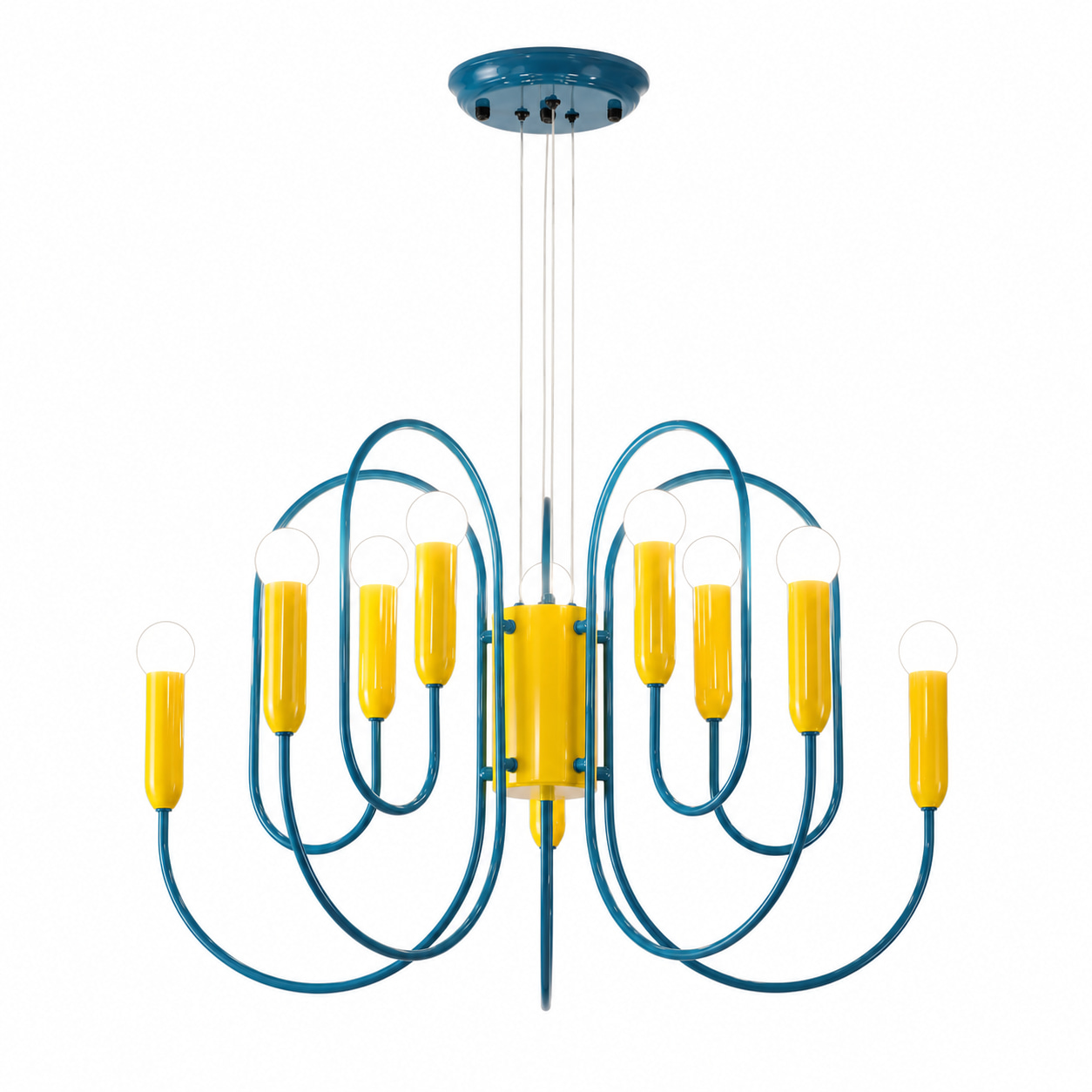 BlBlue-Yellow Curved Chandelierue-Yellow Curved Chandelier