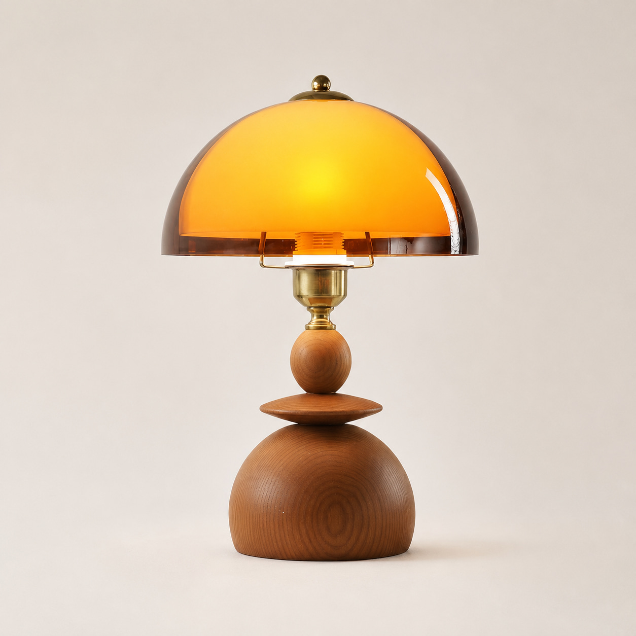 Solid Wood Amber Dome Table Lamp