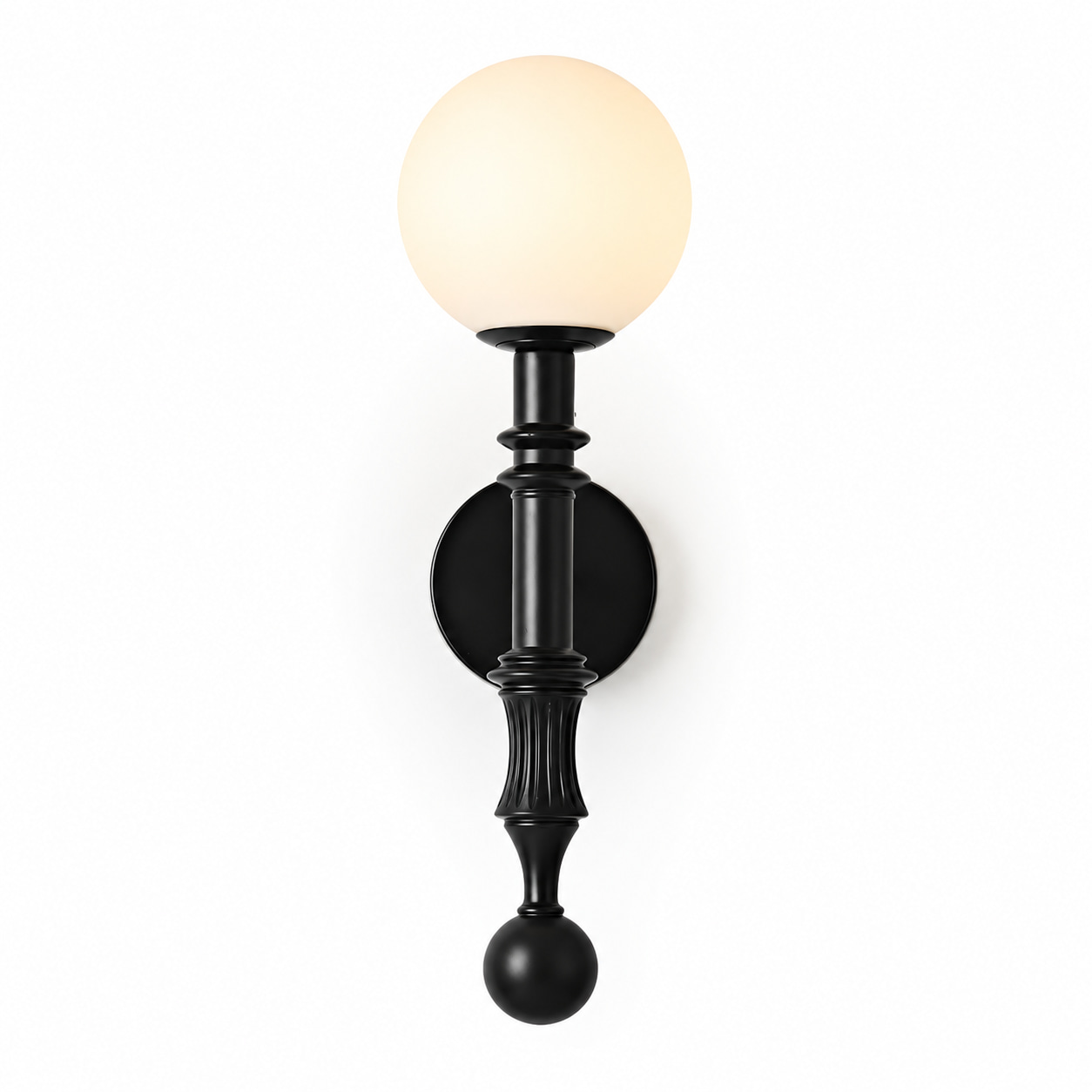 Vintage Carved Black Stem Globe Wall Sconce