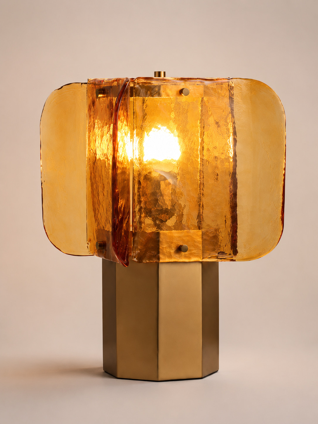 Amber Textured Glass Brass Table Lamp