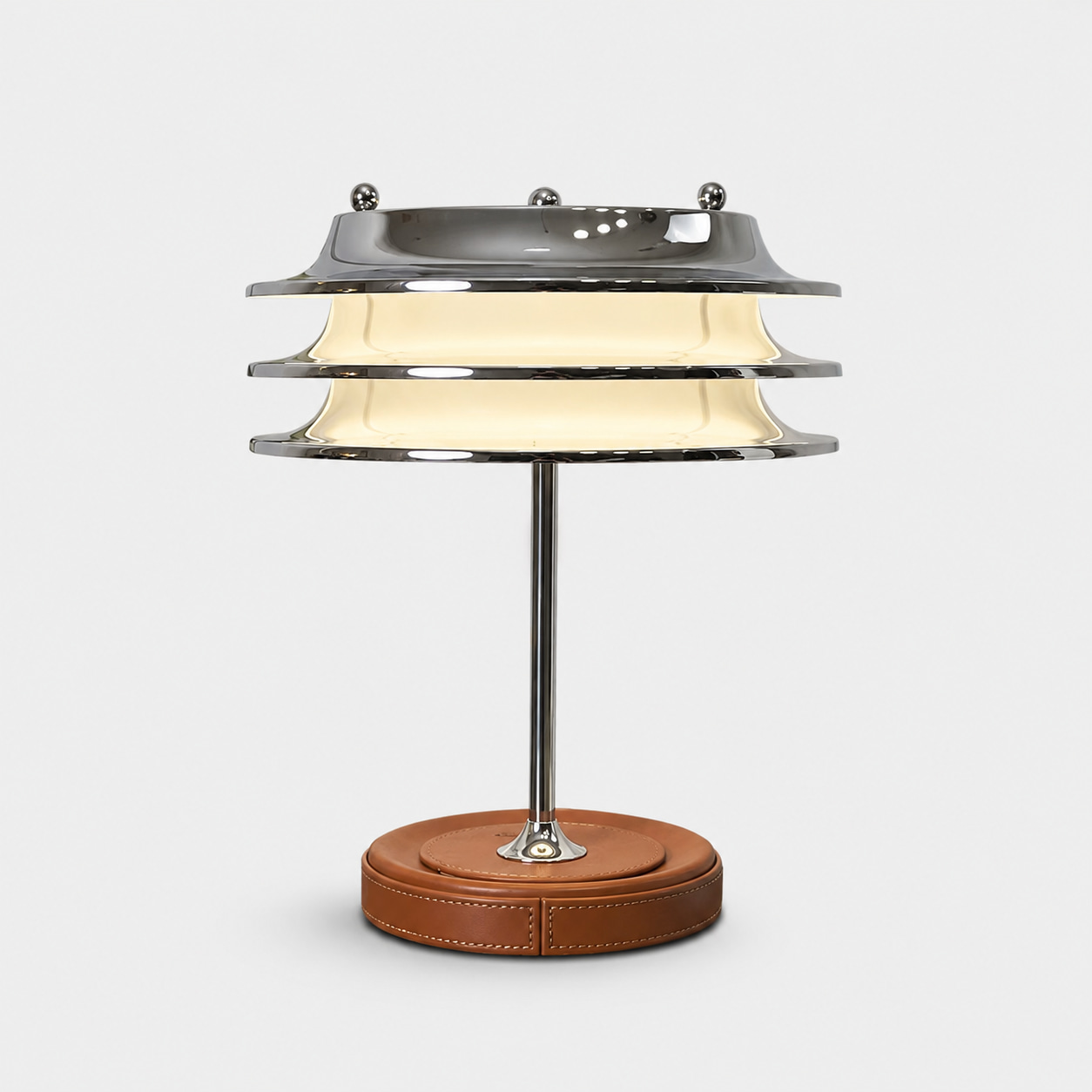 Tiered Metal Leather Base Table Lamp