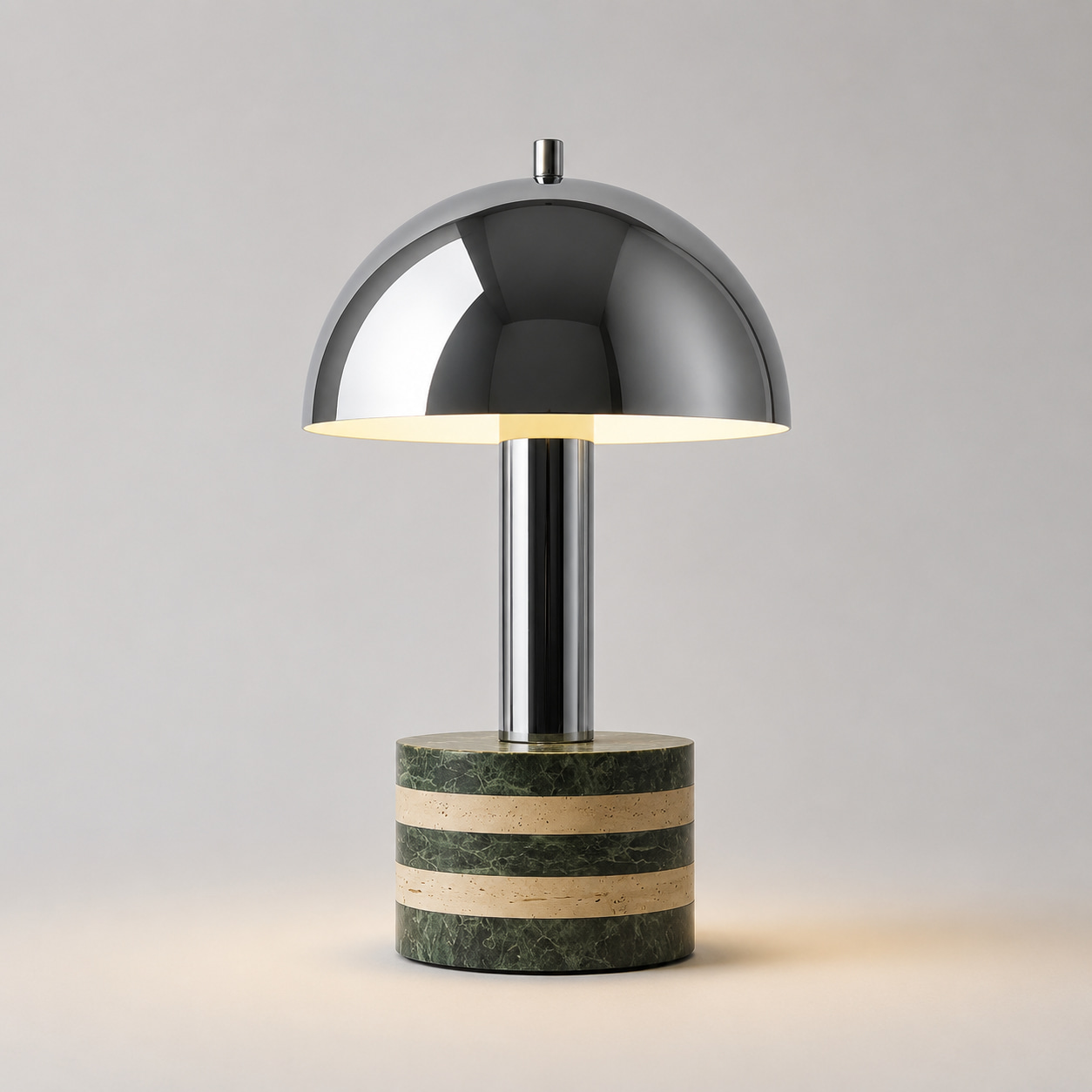 Striped Stone Chrome Mushroom Table Lamp