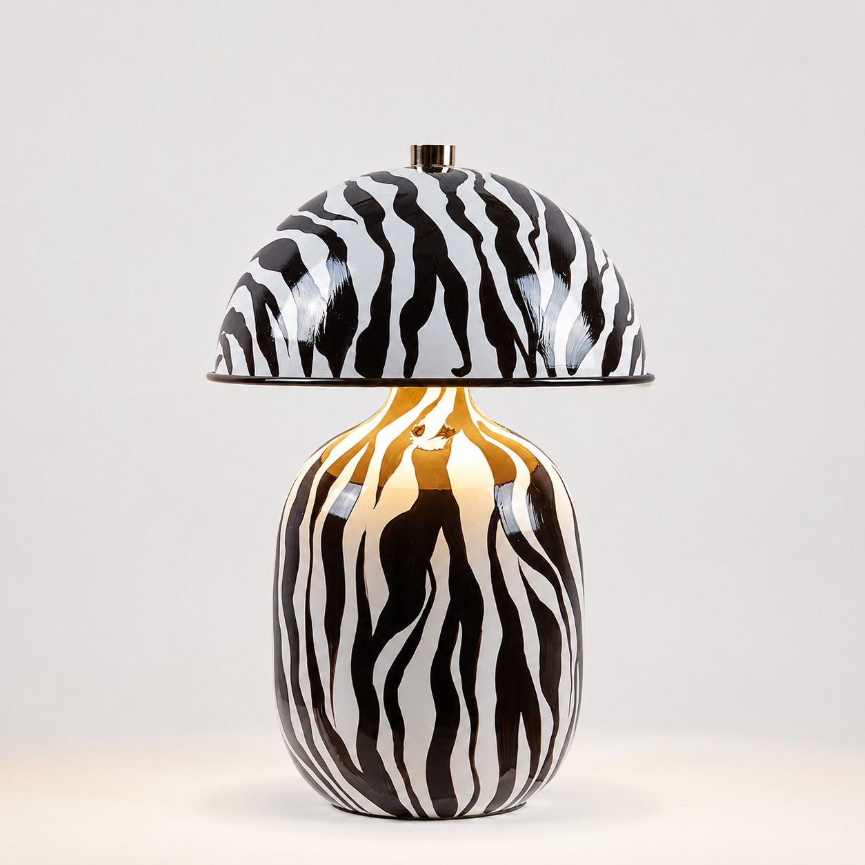 Zebra Print Mushroom Ceramic Table Lamp