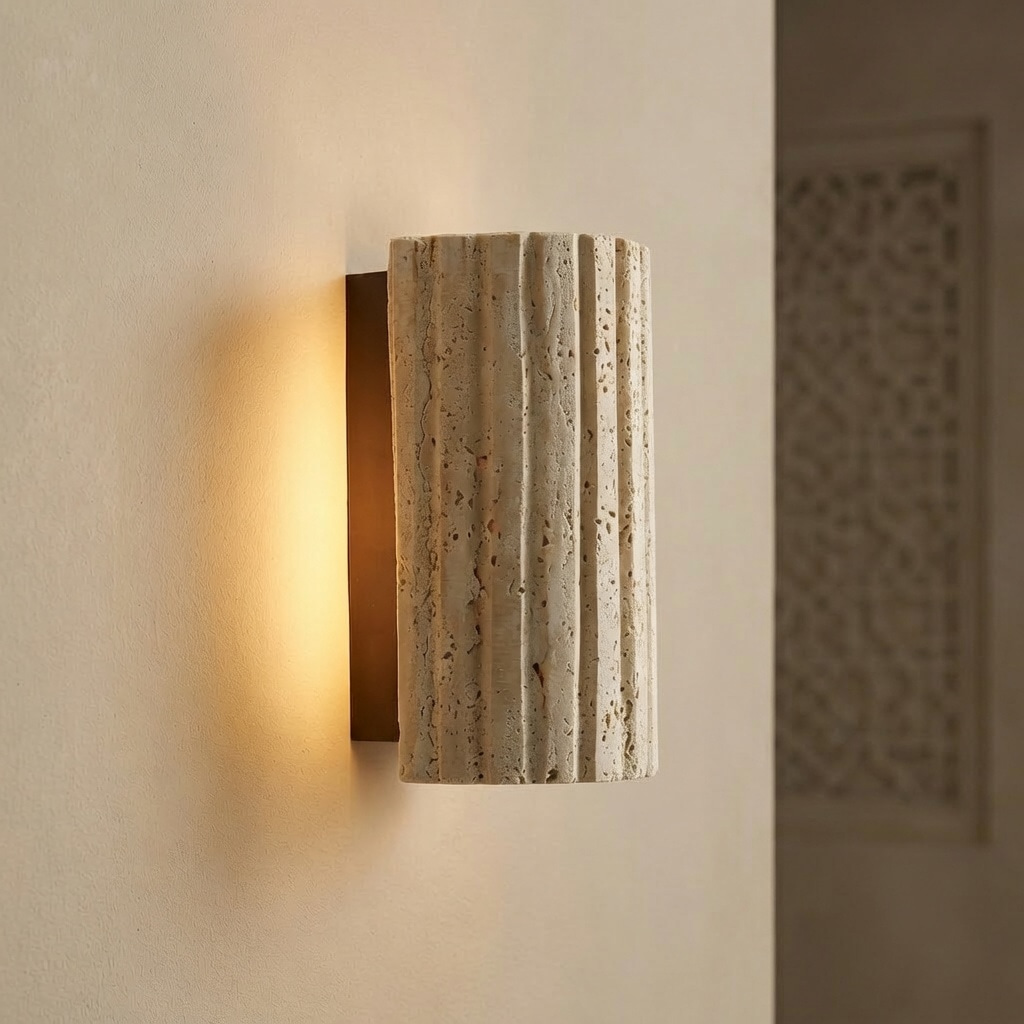 Fluted Travertine Wall Sconce