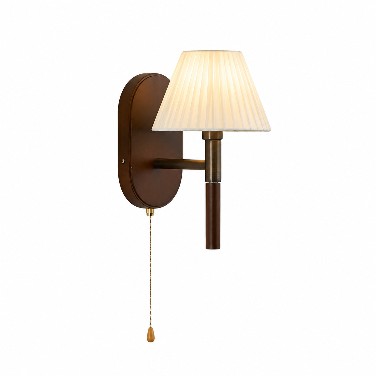 Pleated Shade Wall Sconce with Wood Backplate