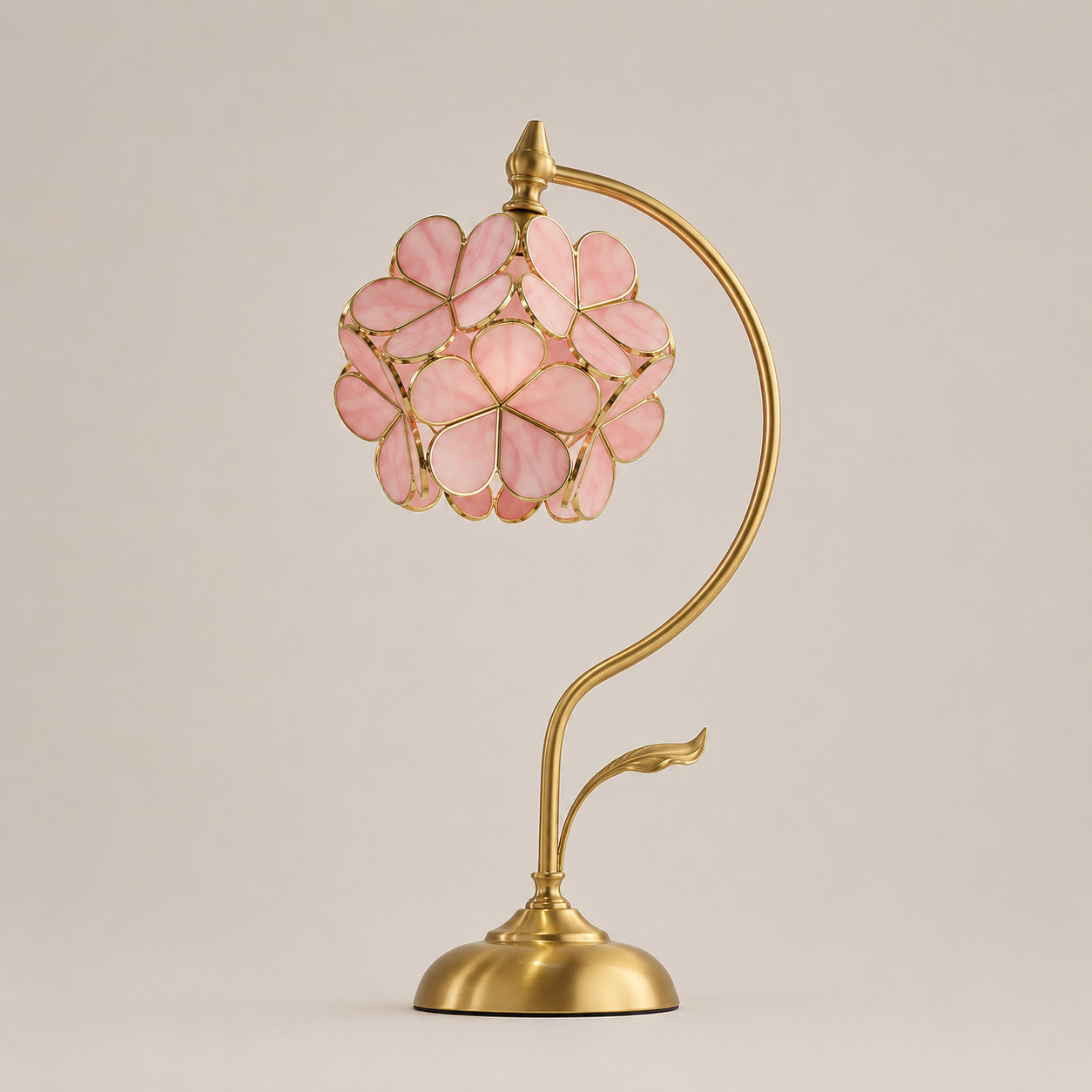 Blush Petal Table Lamp with Golden Stem