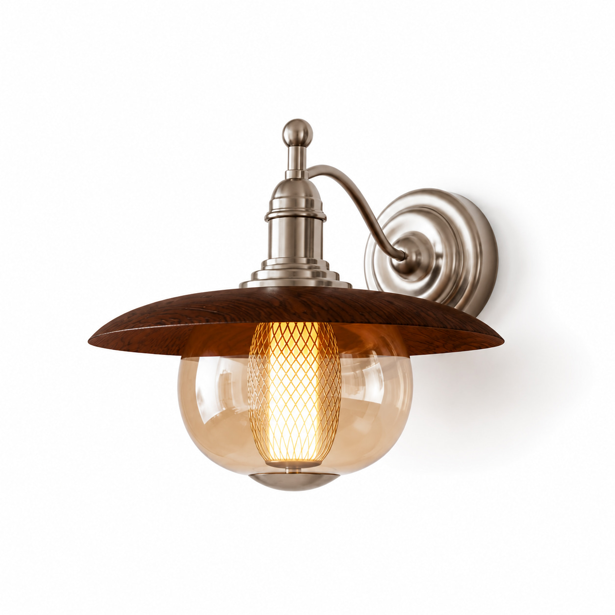 Wood and Amber Glass Wall Sconce