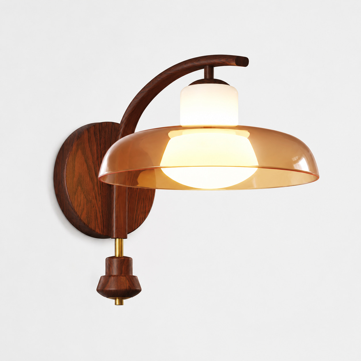 Wood Arc Wall Sconce with Amber Shade
