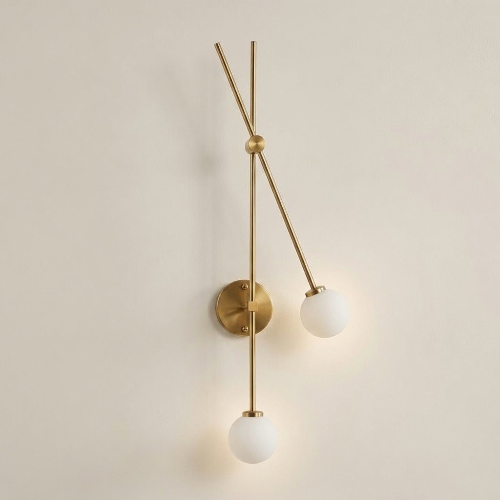 Brass Geometric Two-Globe Wall Sconce