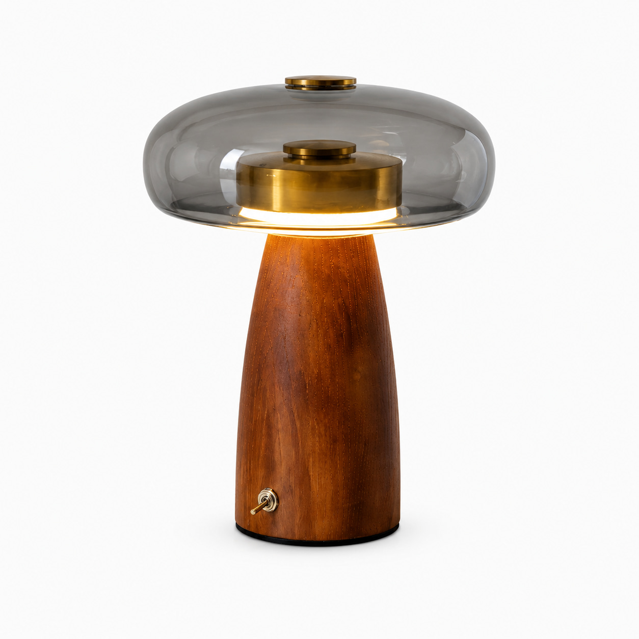 Smoked Glass Wood Table Lamp