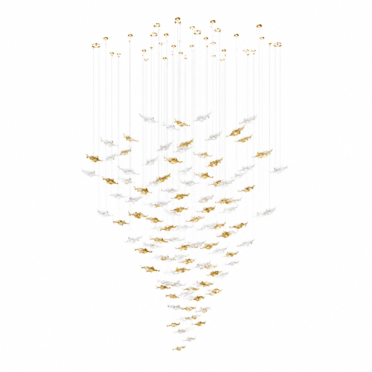 Gold White Glass Fish Chandelier