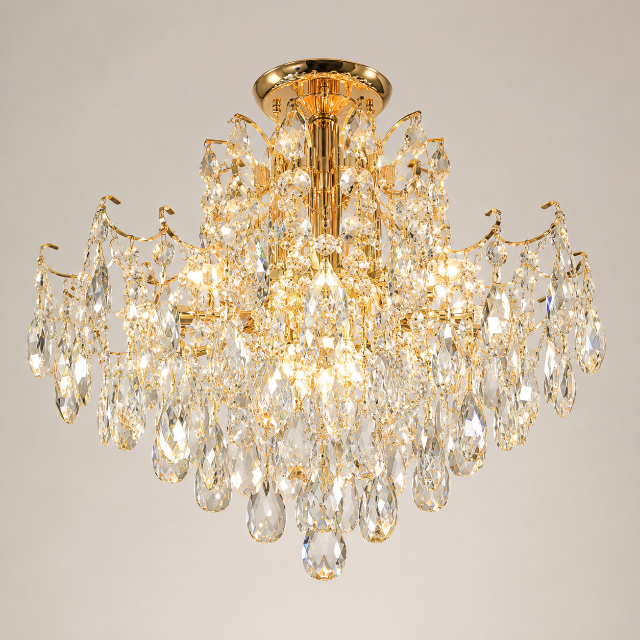 Gold Crystal Semi Flush Chandelier