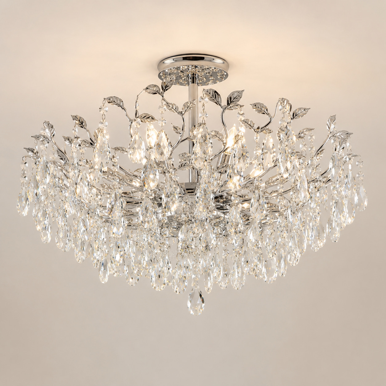 Silver Leaf Crystal Ceiling Chandelier