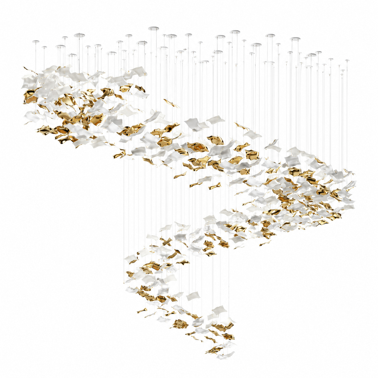 Gold White Glass Flow Chandelier