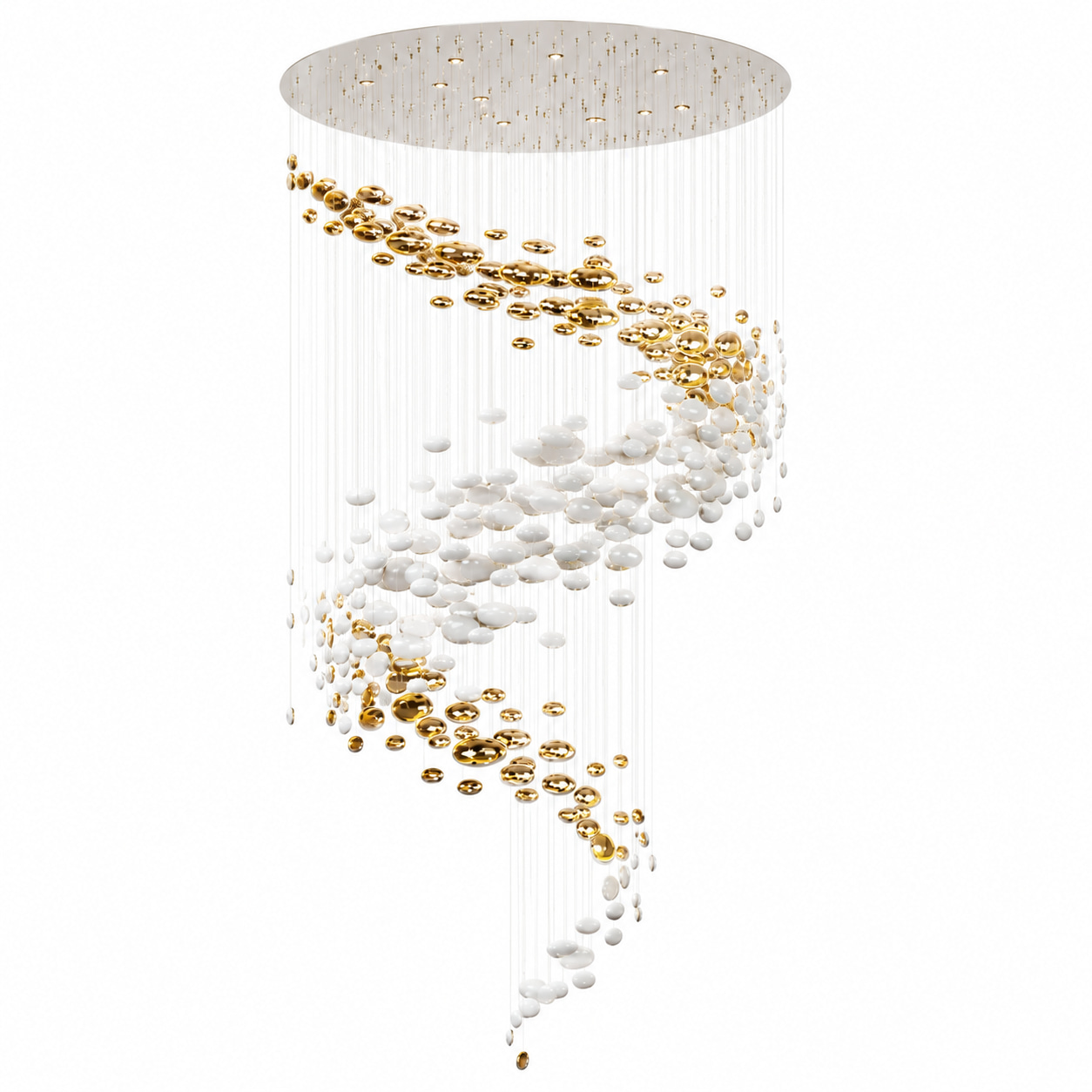 Gold White Bubble Spiral Chandelier