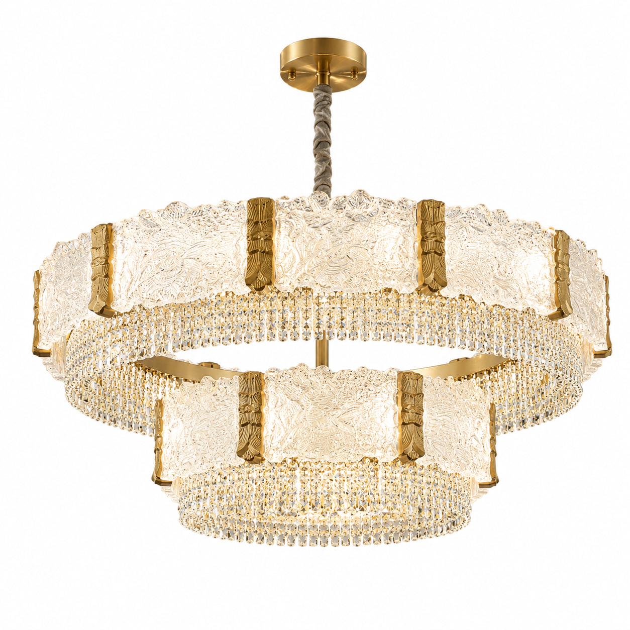 Two Tier Embossed Crystal Chandelier