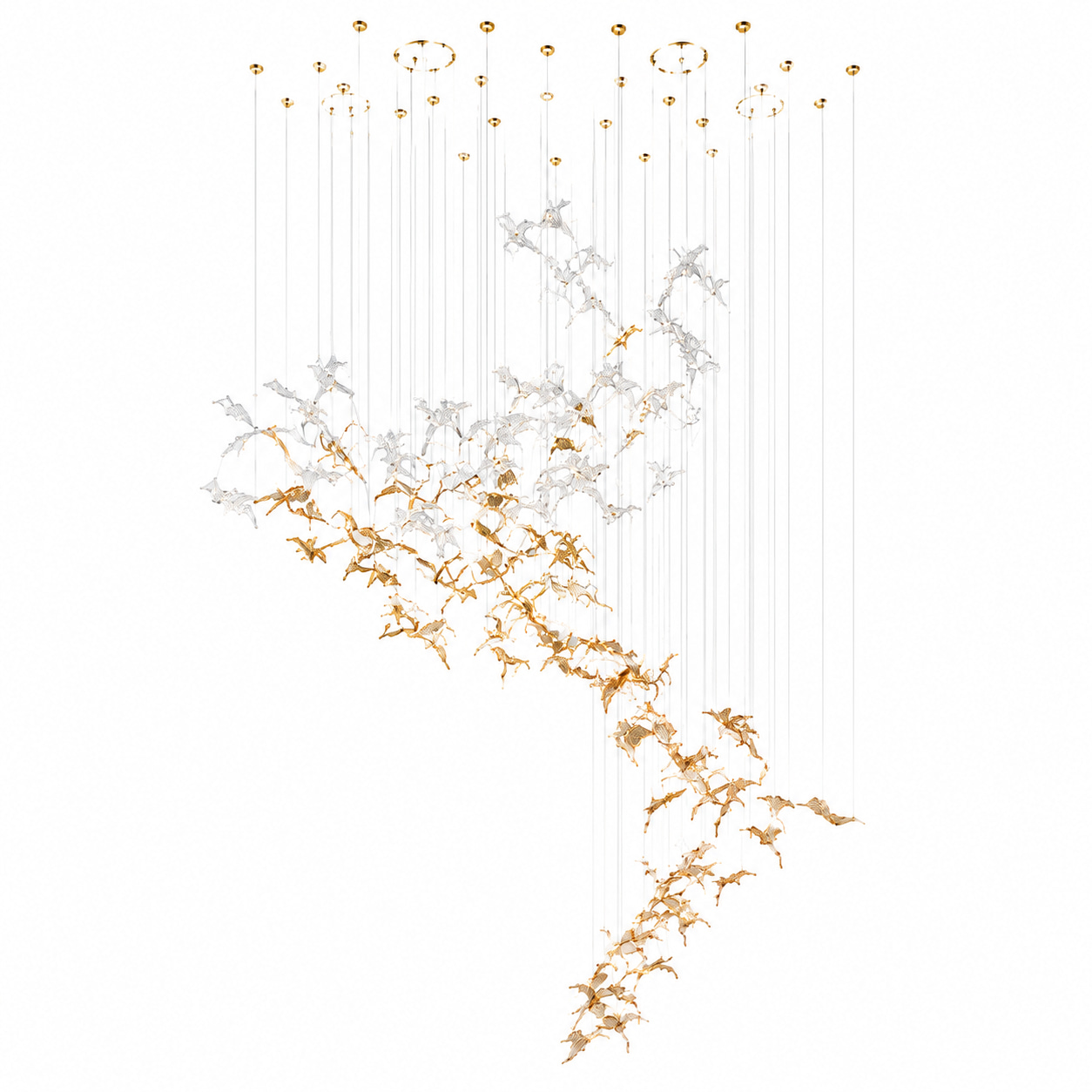 Gold White Glass Bird Chandelier