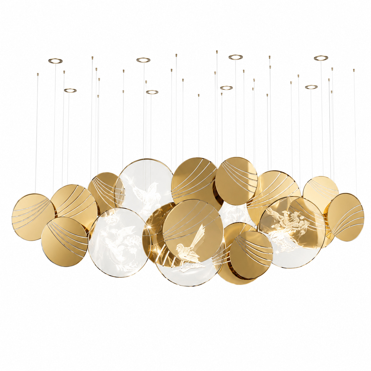 Golden Moon Bird Art Chandelier