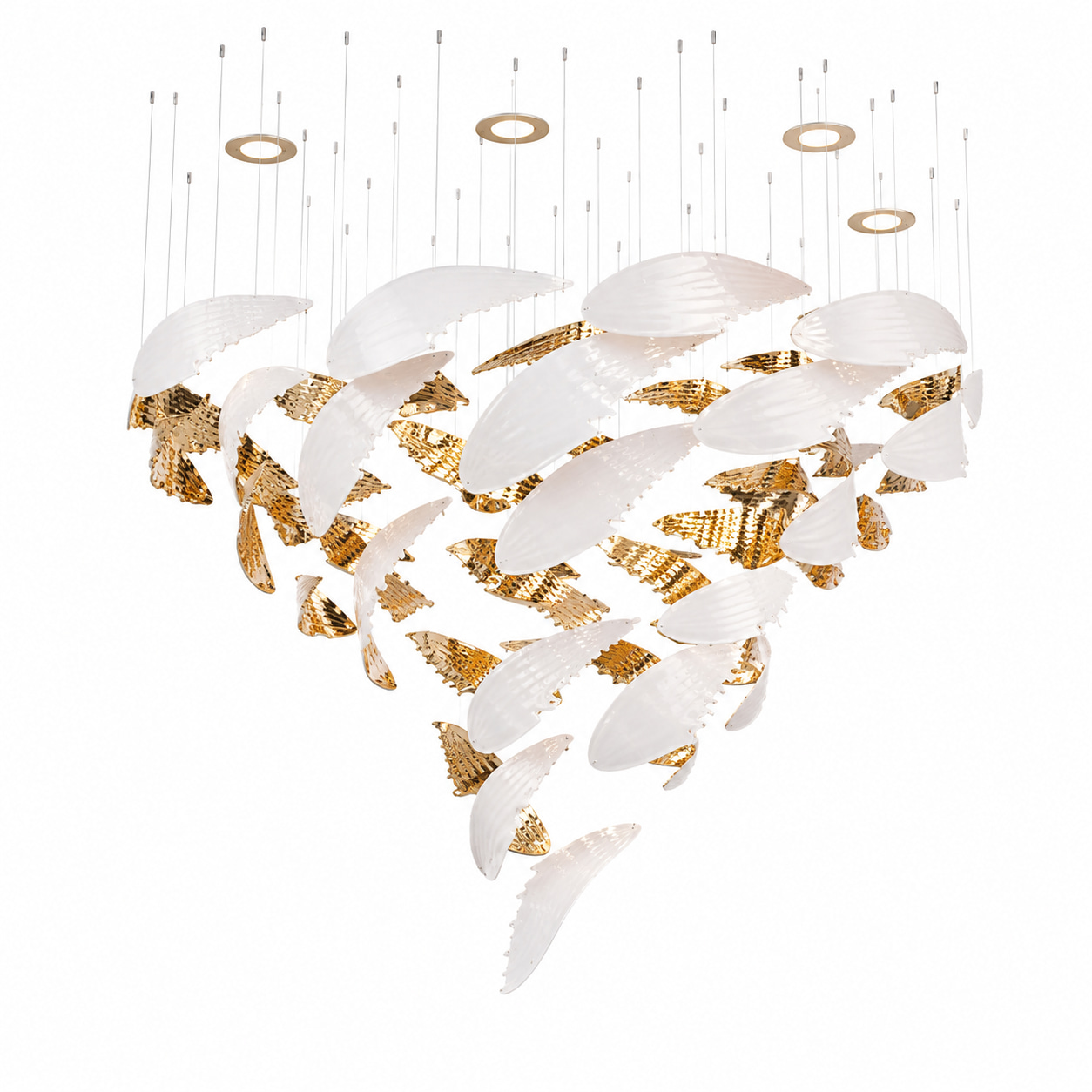 Gilded Feather Spiral Chandelier