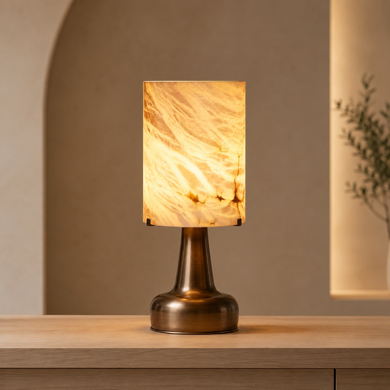 Amber Alabaster Square Table Lamp