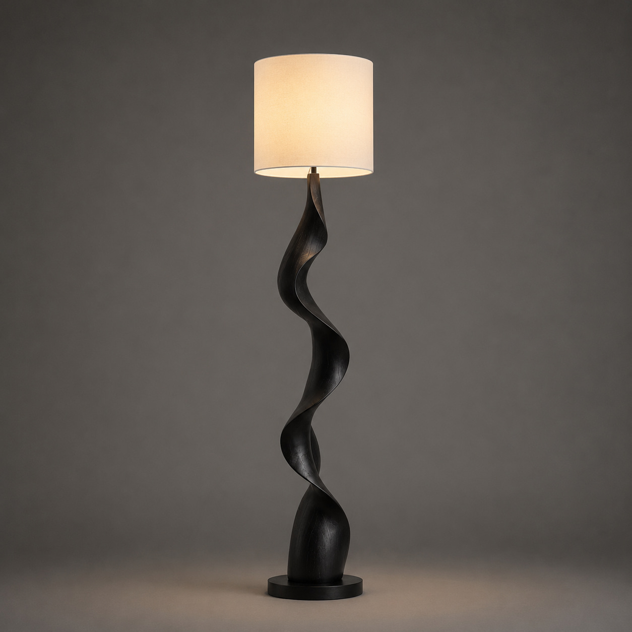 Black Twisted Wood Floor Lamp