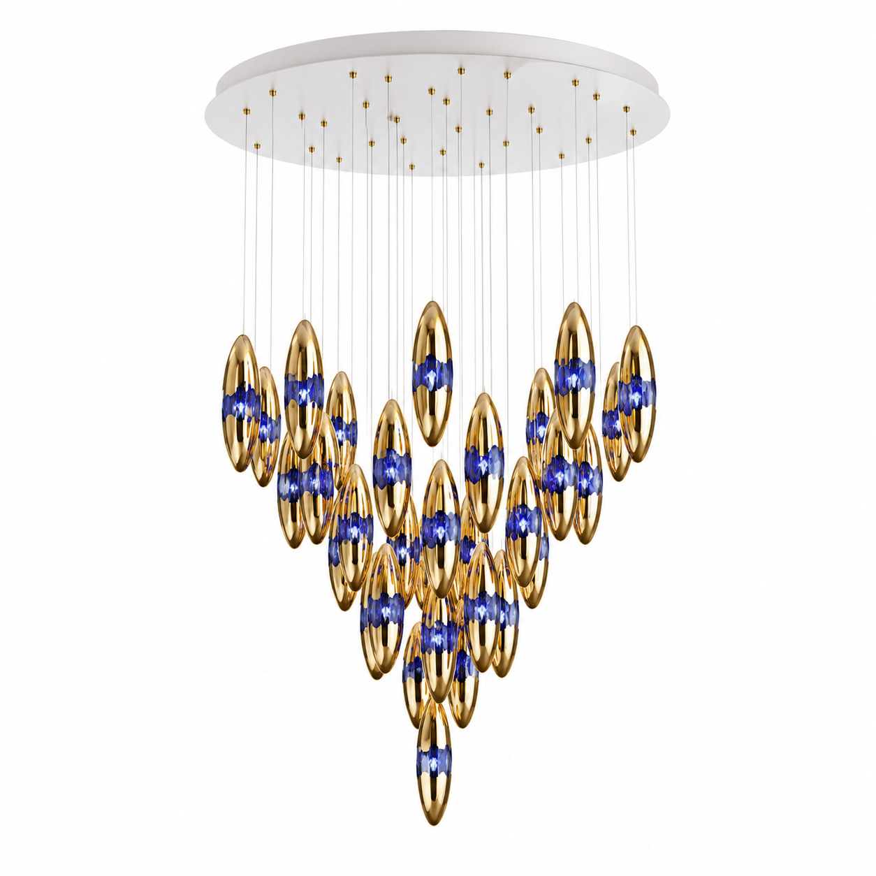 Blue Gold Oval Cascade Chandelier