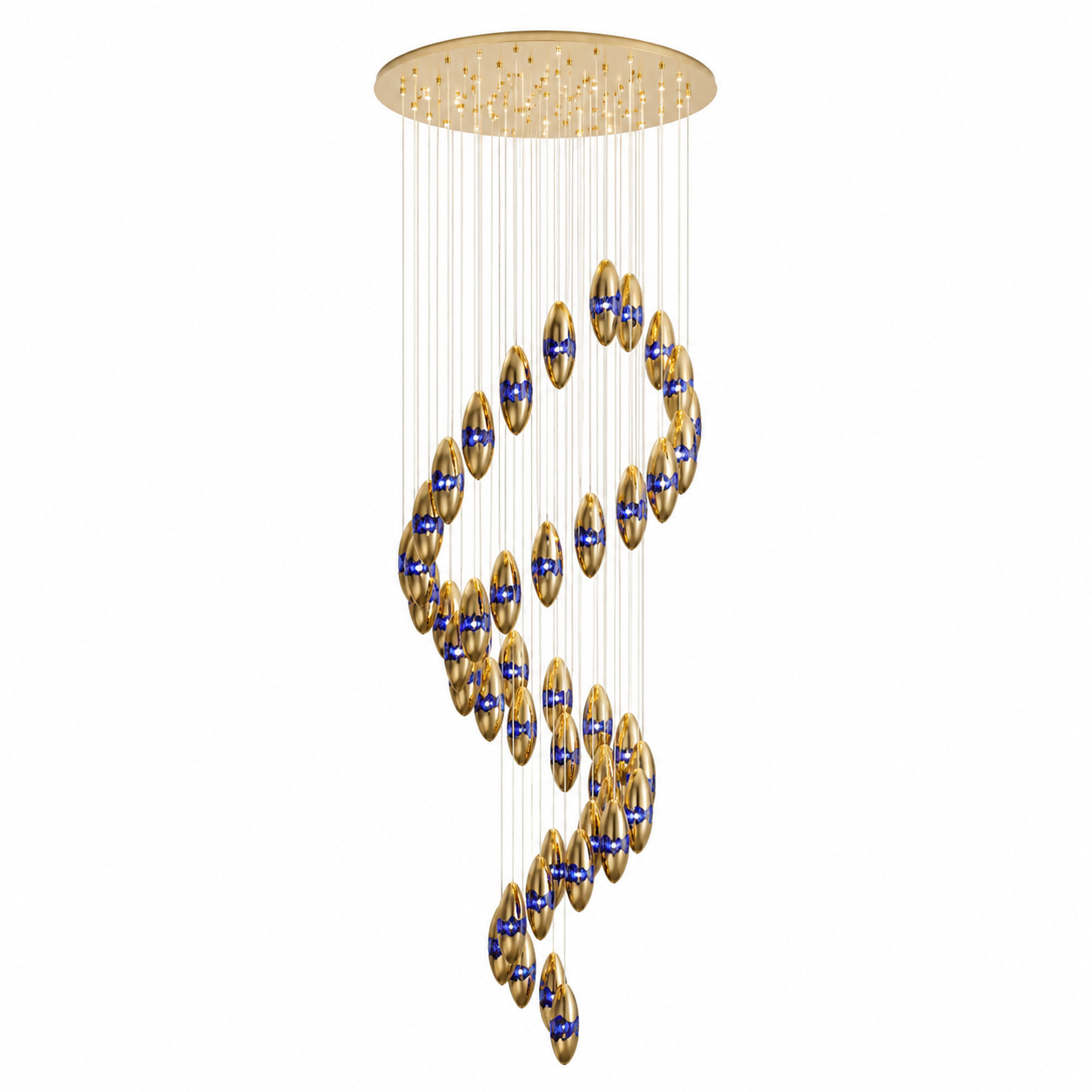 Blue Gold Spiral Chandelier