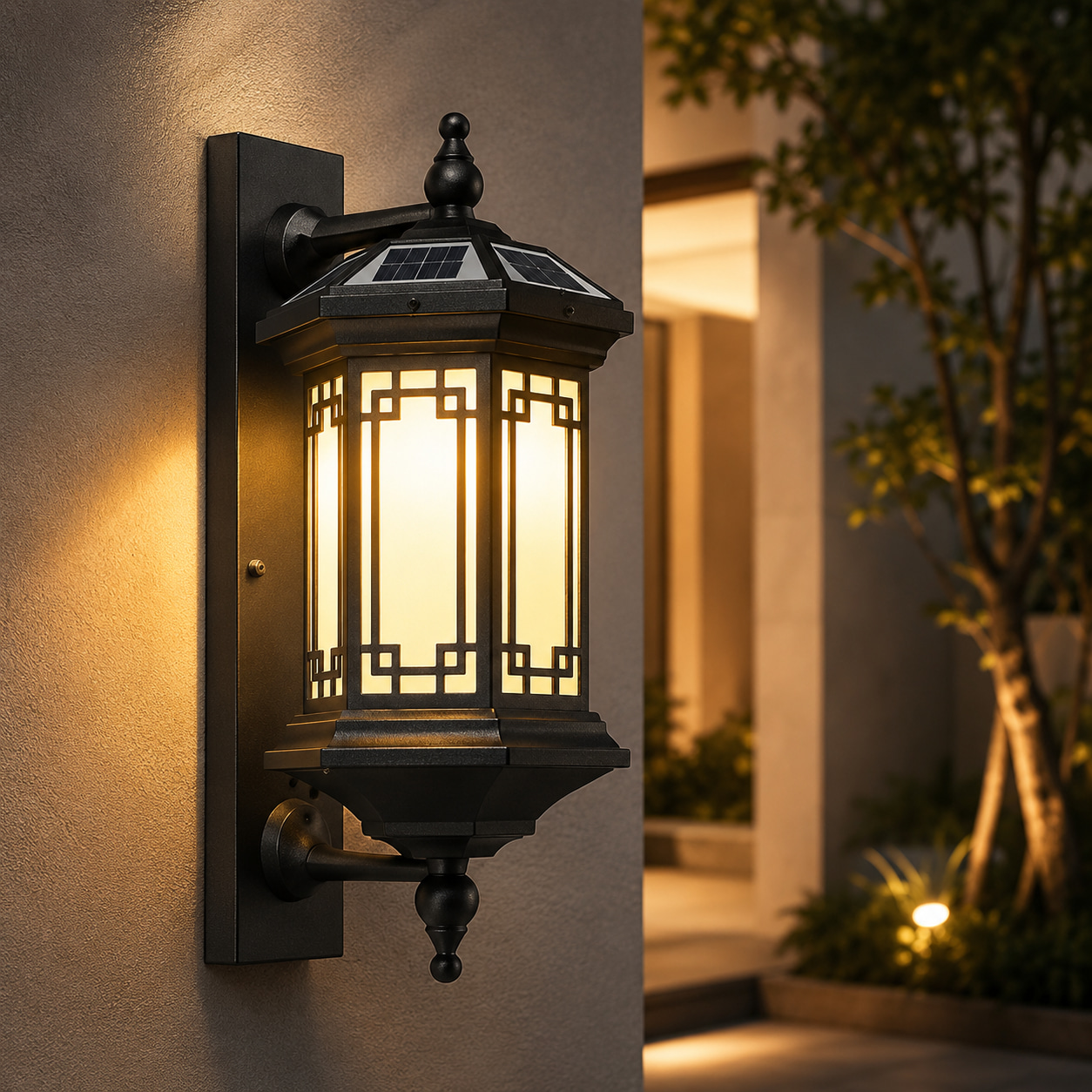 Classic Lattice Solar Courtyard Wall Lamp