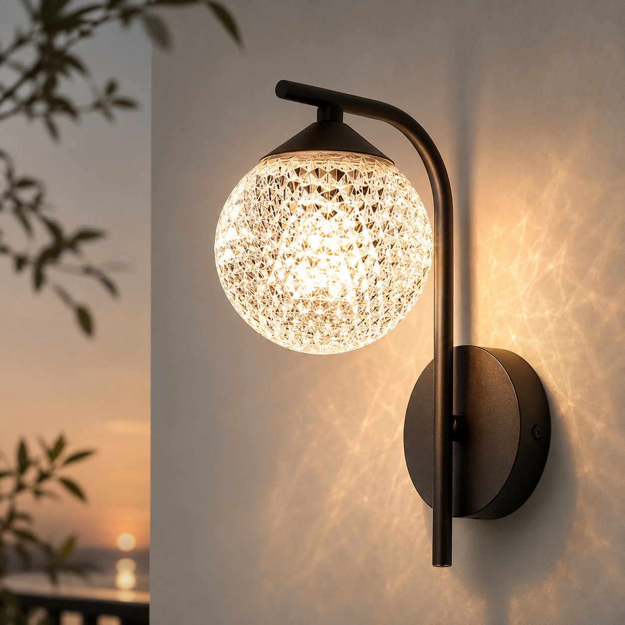 Curved Arm Diamond Globe Wall Lamp