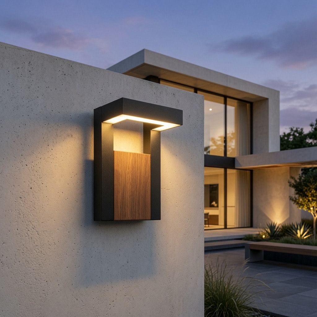 Wood Accent Square Outdoor Wall Lamp