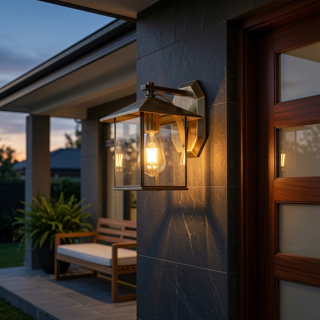 Antique Brass Square Pavilion Outdoor Wall Lamp