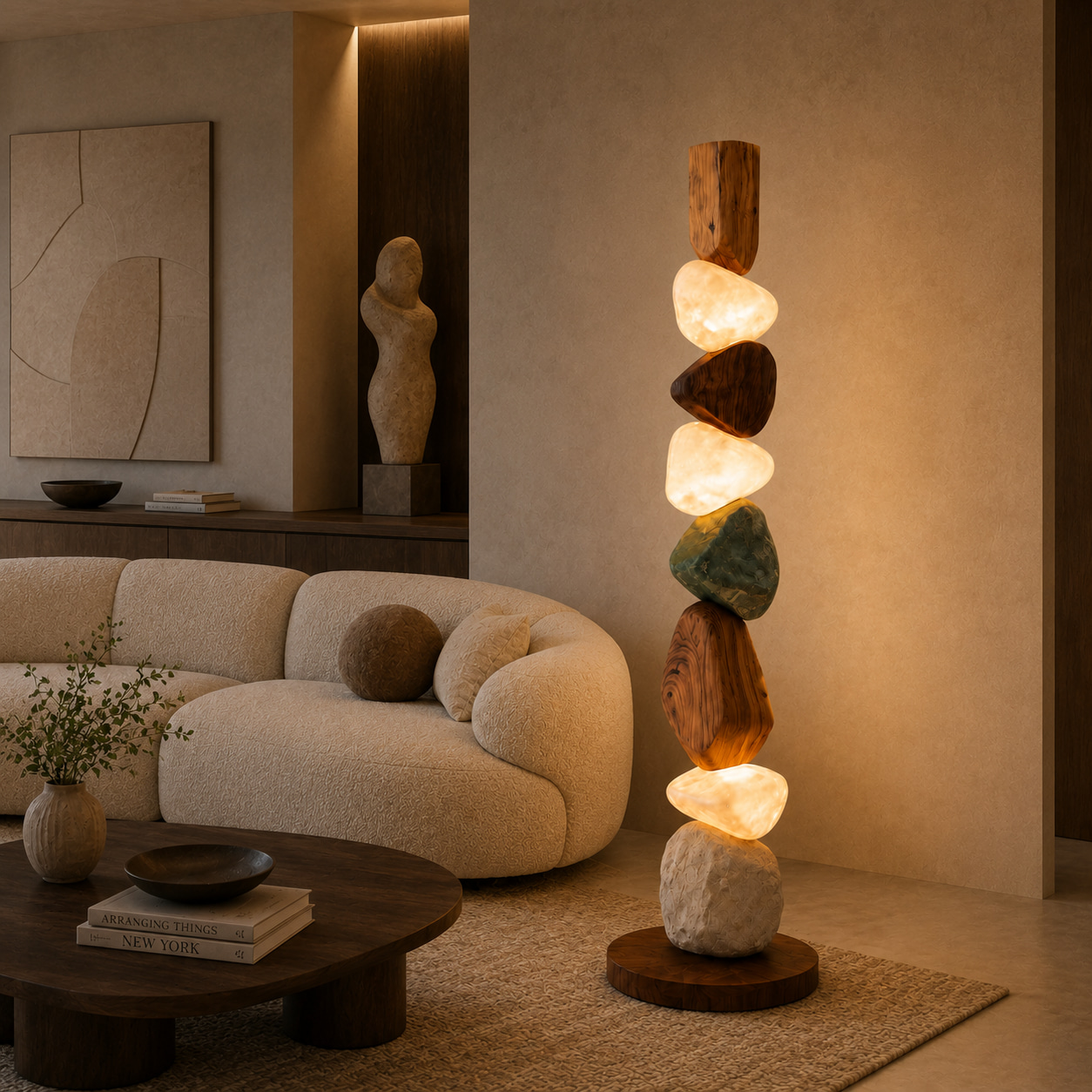 Stacked Stone Sculptural Floor Lamp