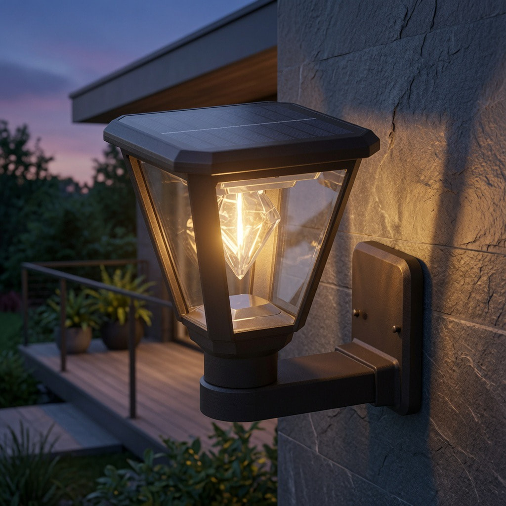 Solar Outdoor Wall Lamp With Diamond Inner Core