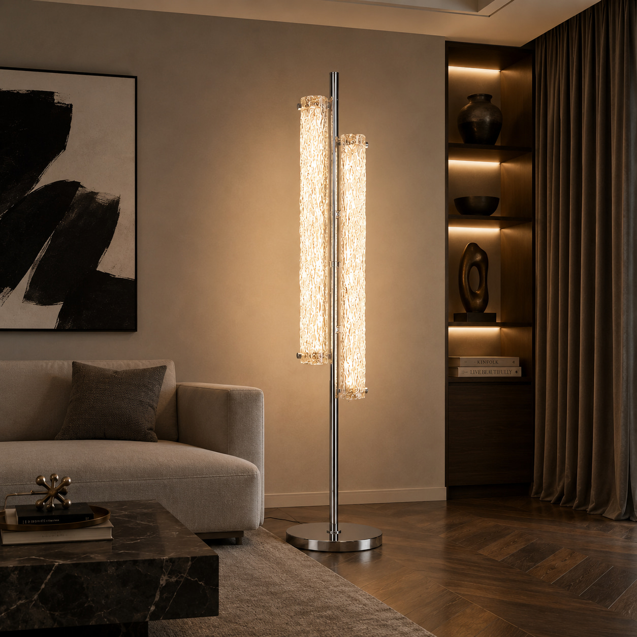 Cascading Glass Twin Floor Lamp